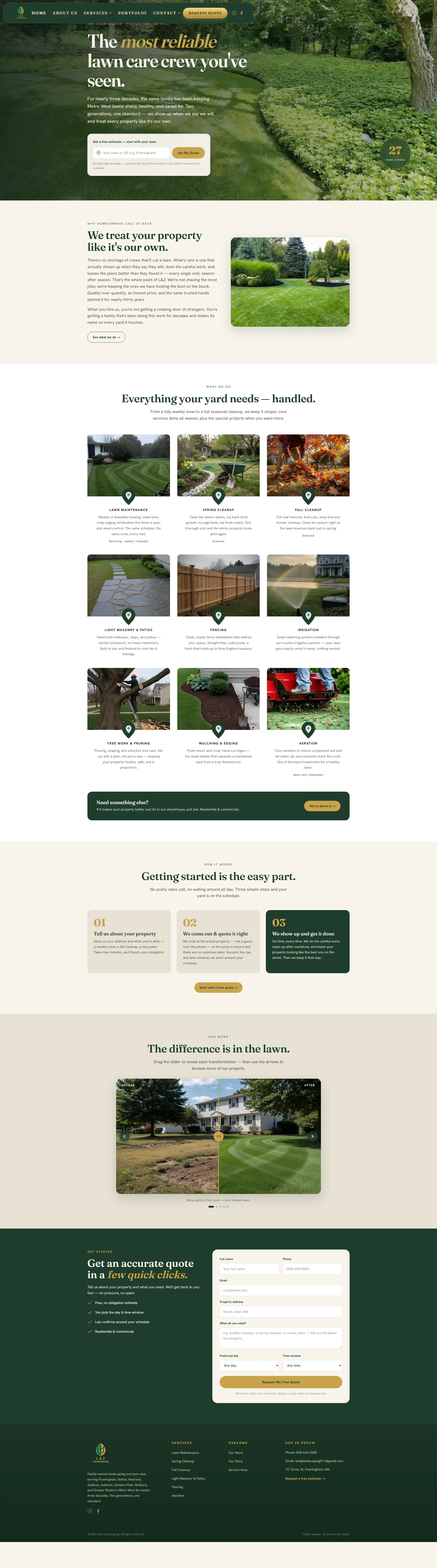 The L&J Landscaping website, full page
